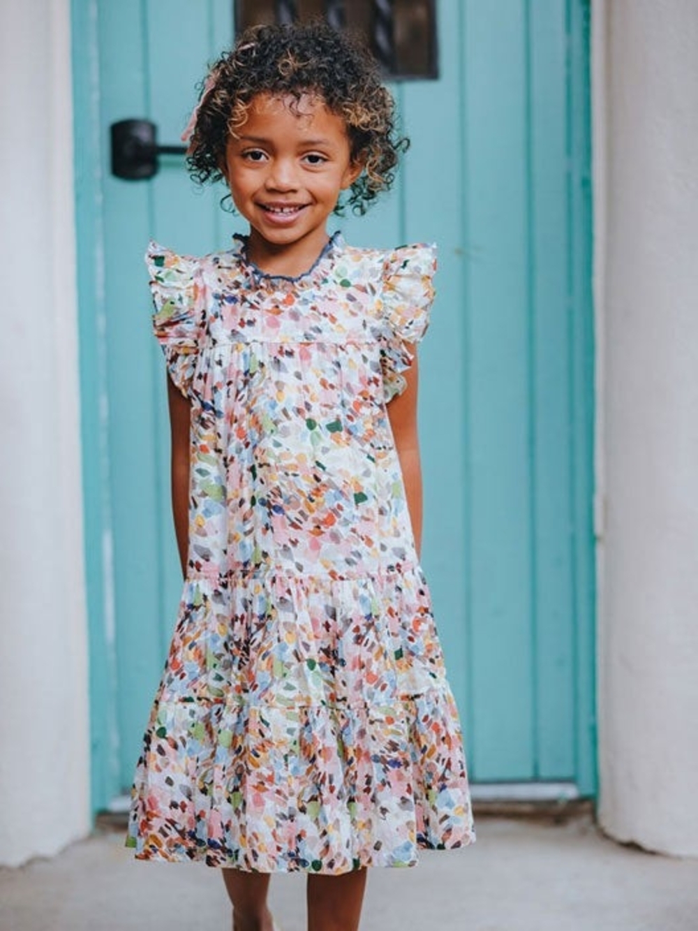 Pink Chicken Girls' Kalani Watercolor Brush Dress Sz 7